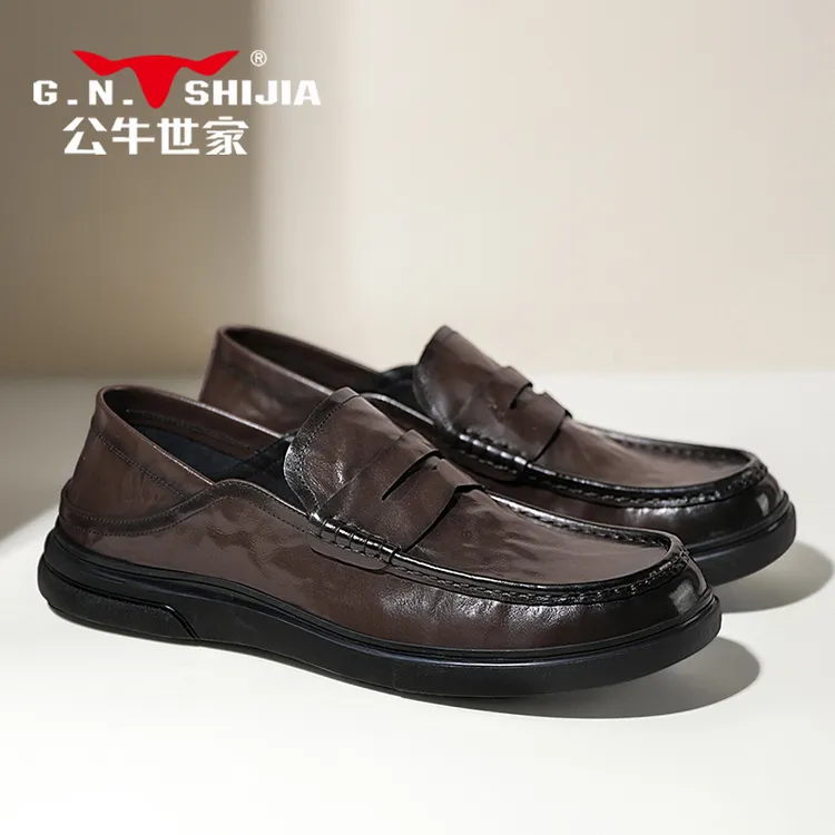 公牛世家男鞋秋冬透气2025新款一脚蹬乐福豆豆鞋商务休闲男士皮鞋