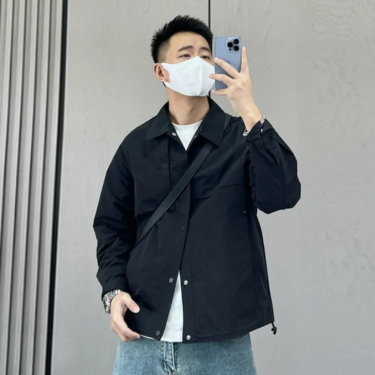日系翻领纯色简约外套男士春秋新款户外宽松时尚休闲上衣夹克潮