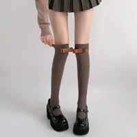 秋冬时尚美拉德一字蝴蝶结秋冬羊毛过膝袜子女气质甜美小腿袜中筒