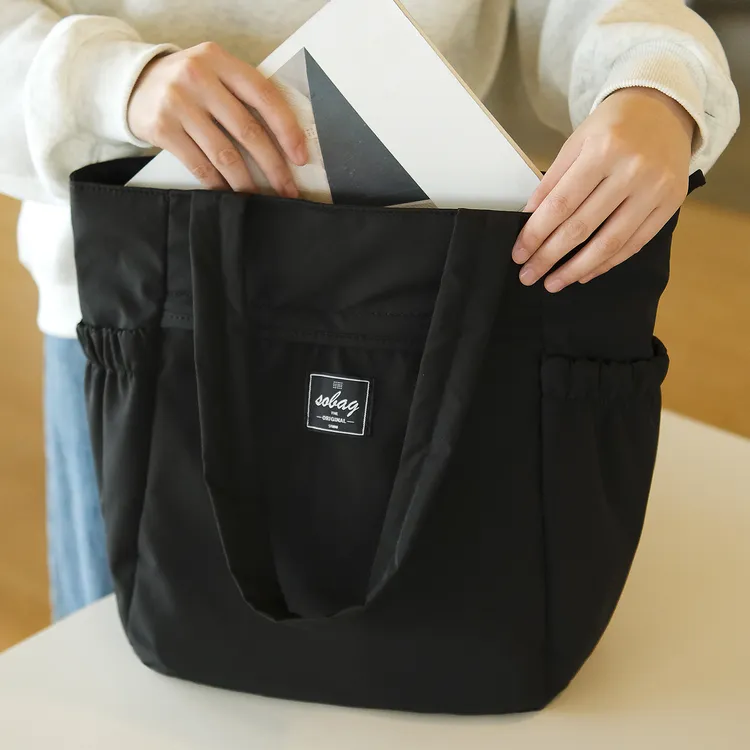 SoBag秋冬日系夹棉大容量单肩尼龙布包女多口袋带拉链通勤托特包