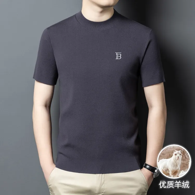 2025春秋英伦新款休闲商务男士羊绒短袖T恤 时尚潮流t恤针织毛衣