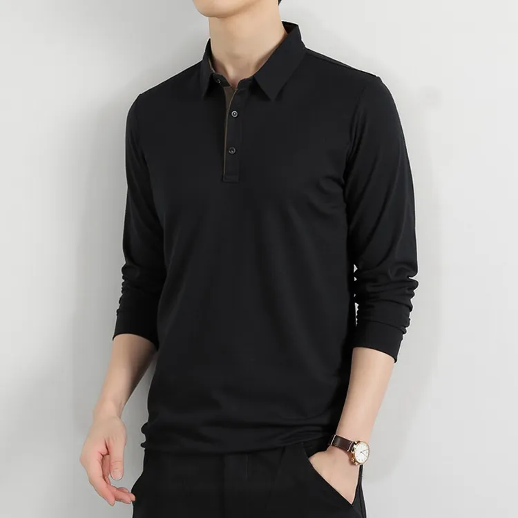 男士长袖polo上衣春季秋季潮流百搭基础大众风格韩版修身商务工装