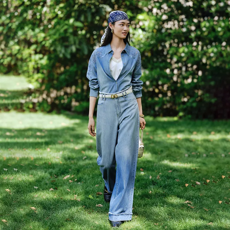 EP雅莹女装 天丝莱赛尔蓝色薄款直筒牛仔裤 2025夏季新款J621A