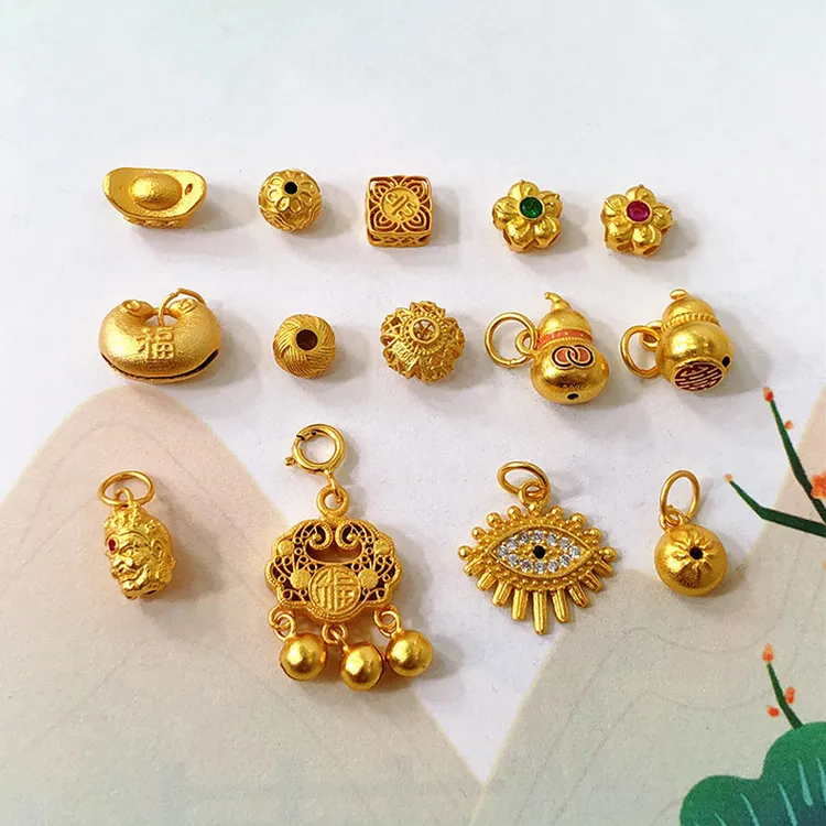 925银手链 手链S925银镀金元宝葫芦如意锁小花福包隔