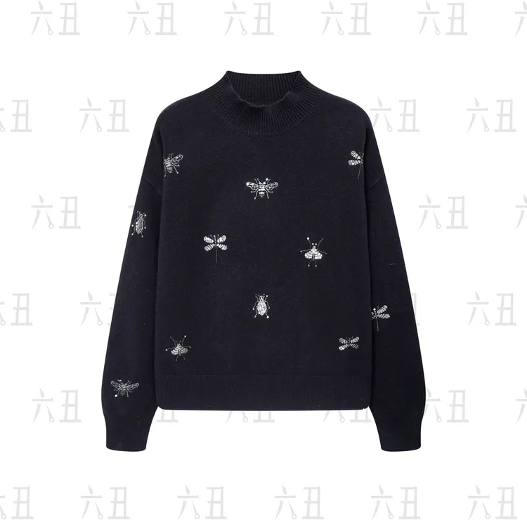 【六丑】新款冬季通勤显瘦百搭时尚亮片昆虫针织衫511ZZS0139