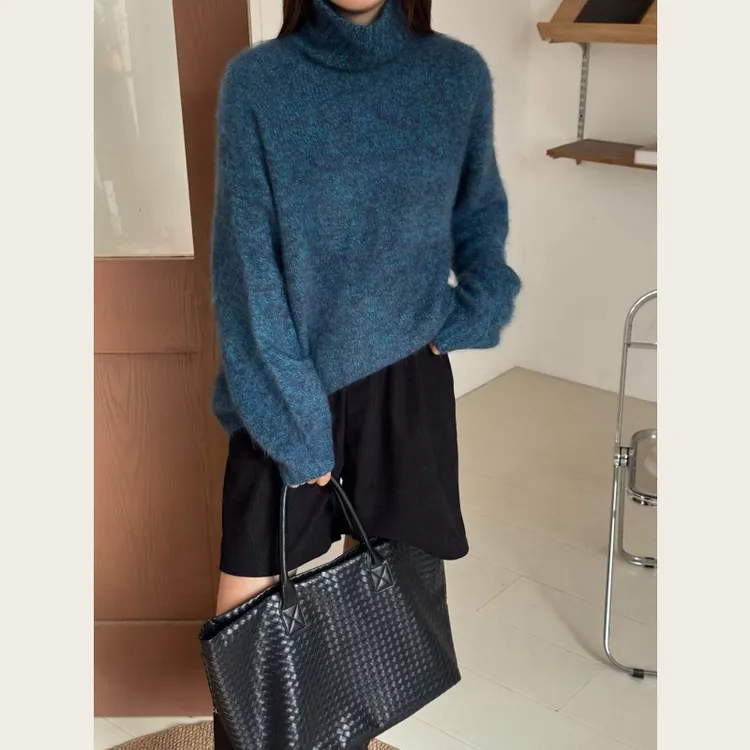 【山羊绒350克】欧洲进口tasmannian羊毛绒100拉绒高领蓝眼泪羊绒衫