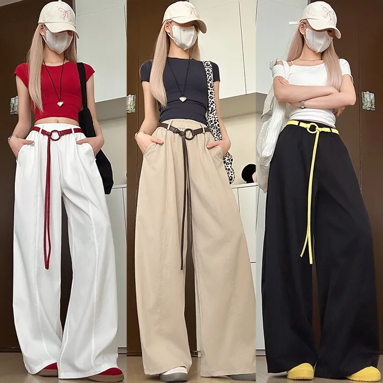 韩系ins弯刀裤慵懒感阔腿裤气球裤夏季简约压褶遮肚阔腿长裤女