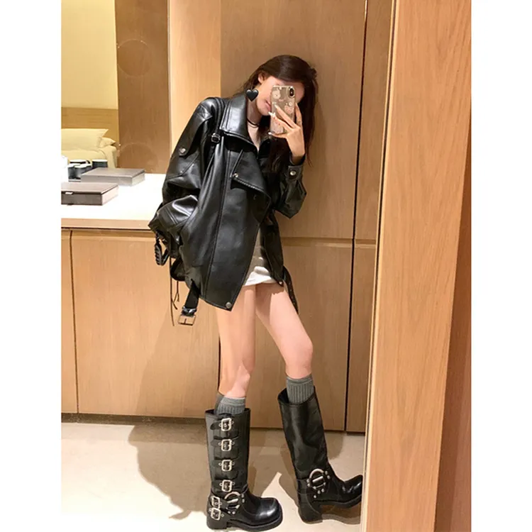 黑色皮衣外套女2025秋季新款酷飒风小个子爆款机车气质复古高级感