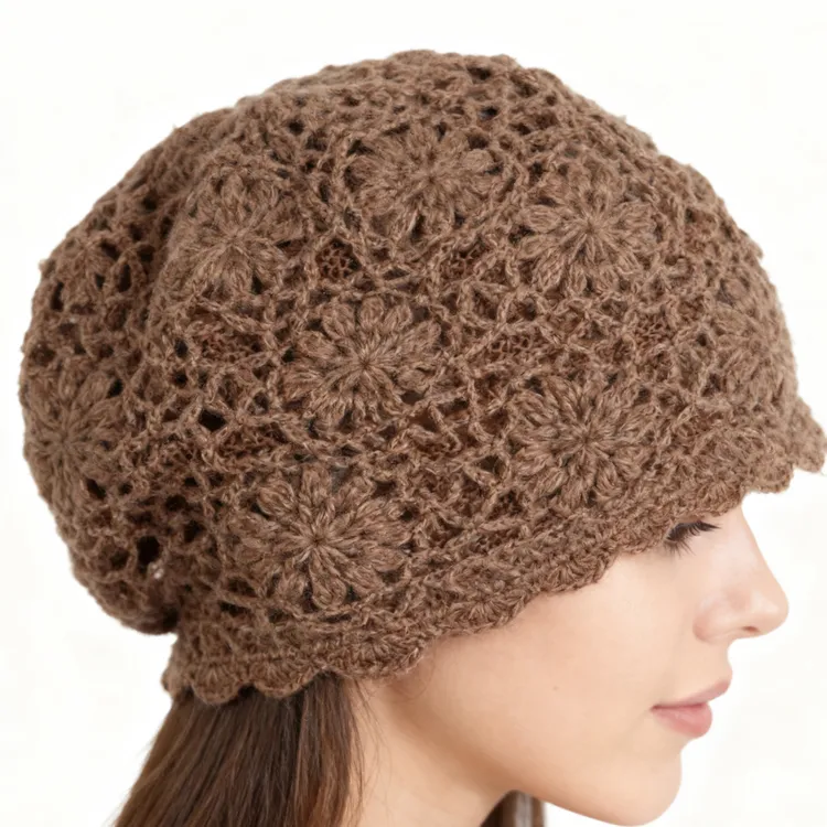 新疆发货Posma秋冬季双层手工钩花包头帽毛线针织复古保暖头帽 A 