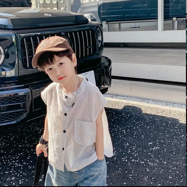 男童夏装衬衫2025夏季新款潮酷男孩时髦无袖背心儿童夏天薄款衣服