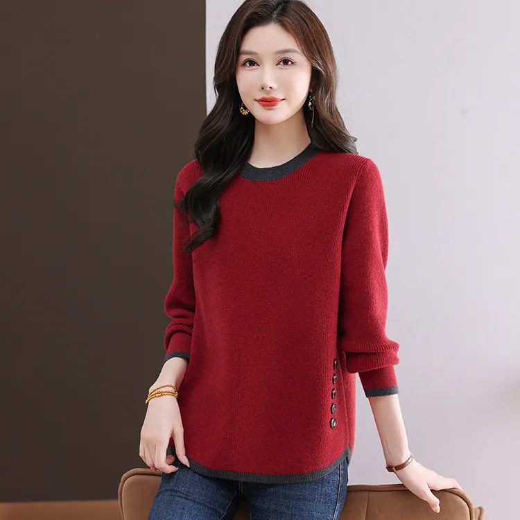 秋冬圆领打底衫女士宽松遮肚子毛衣中长款内搭毛衣针织百搭上衣