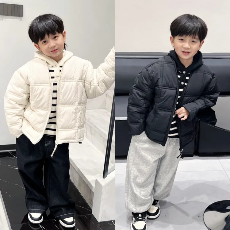 2025男童冬季新款韩版纯色宝宝面包服加厚保暖低领儿童棉服