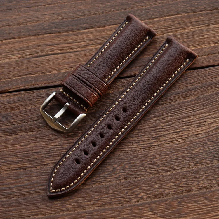 复古真皮手工头层牛皮表带 20 22 24mm真皮荔枝纹柔软男通用表链