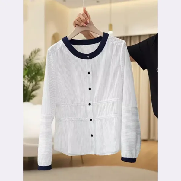 时尚通勤条纹长袖衬衫女秋季新款设计感宽松显瘦气质遮肉百搭衬衣