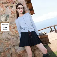 ['双11好物']三彩大码女装2025秋季毛针织开衫圆领长袖刺绣格子扣