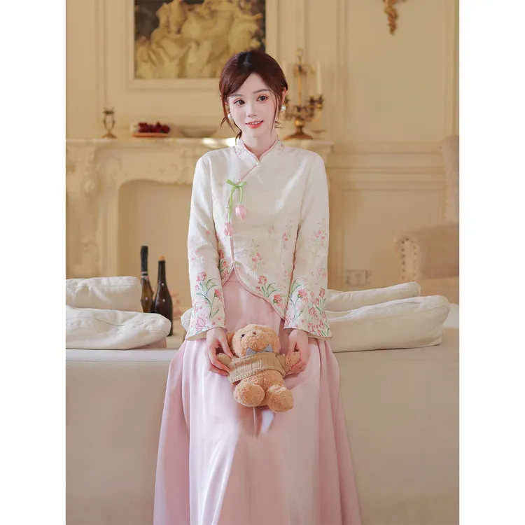 瑶西【郁香折影】长袖上衣粉色长裙巨好看的秋冬汉服新中式两件套装