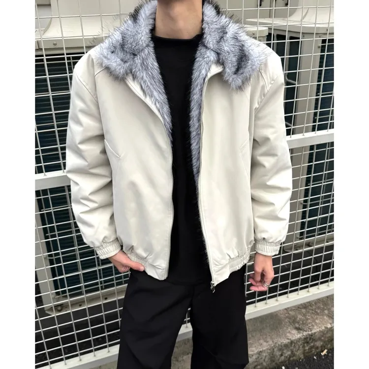 座山雕夹克加绒加厚立领外套男宽松棉衣cleanfit冬季潮流毛领棉服