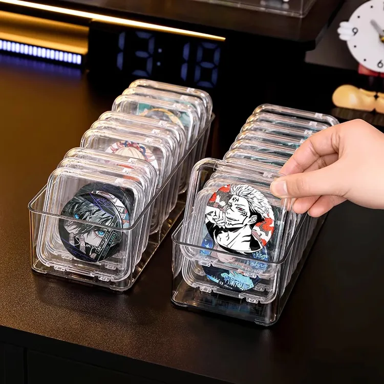 吧唧收纳盒密封防潮周边徽章谷子存放盒高透亚克力玩具零件收纳盒