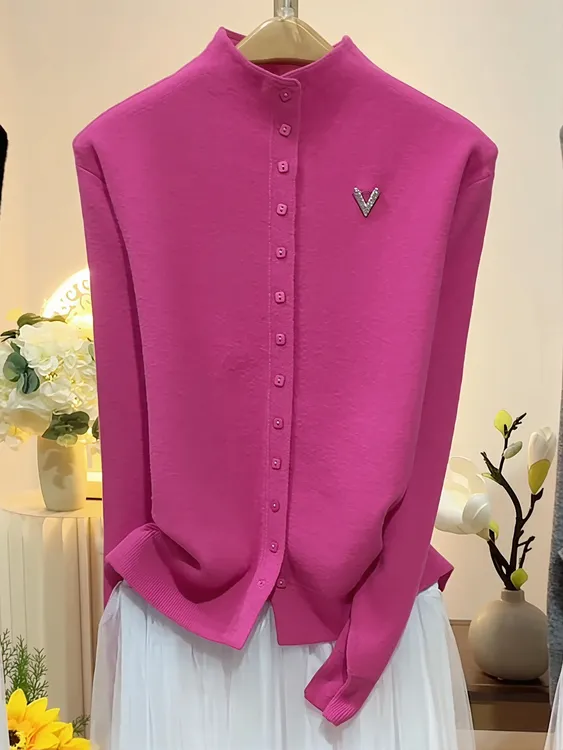 时尚减龄立领长袖针织开衫女2025秋冬新款高级感百搭显瘦毛衣上衣