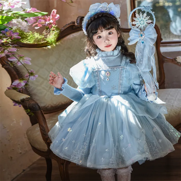 艾莎公主裙女童秋冬蓬蓬纱裙儿童冰雪奇缘连衣裙女孩爱莎毛衣裙子