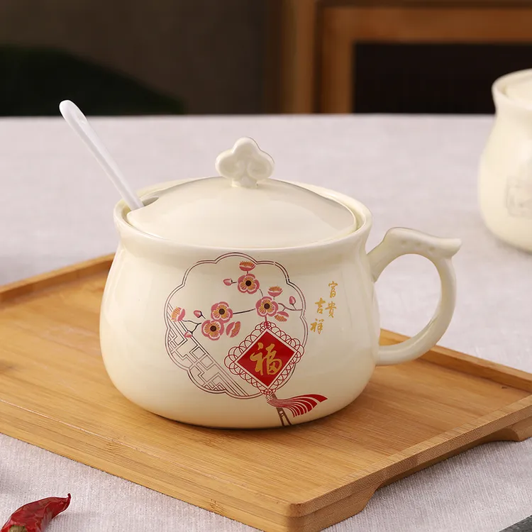 600ml陶瓷单手柄调味罐辣椒油罐耐高温奶黄色调味罐盐罐