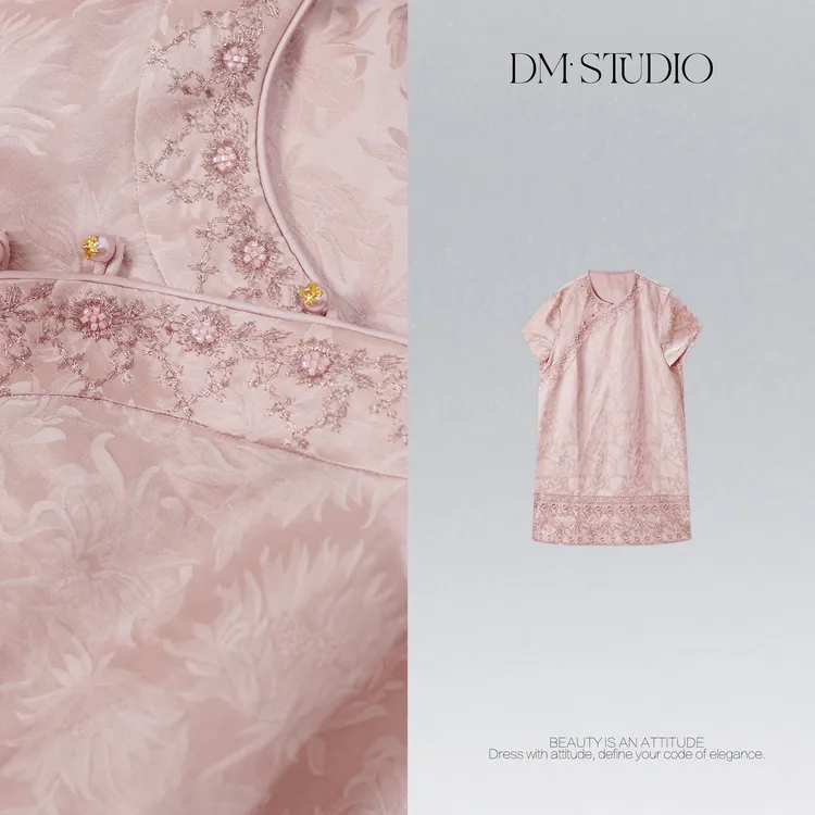 DEDM•STUDIO/新中式高级感轻奢气质提花短袖连衣裙2505LYQ/A21581