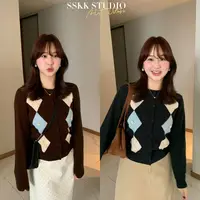 KMZY/KMZY山_山【韩女模范生】微胖韩系甜美菱格洋气软糯毛织开衫女