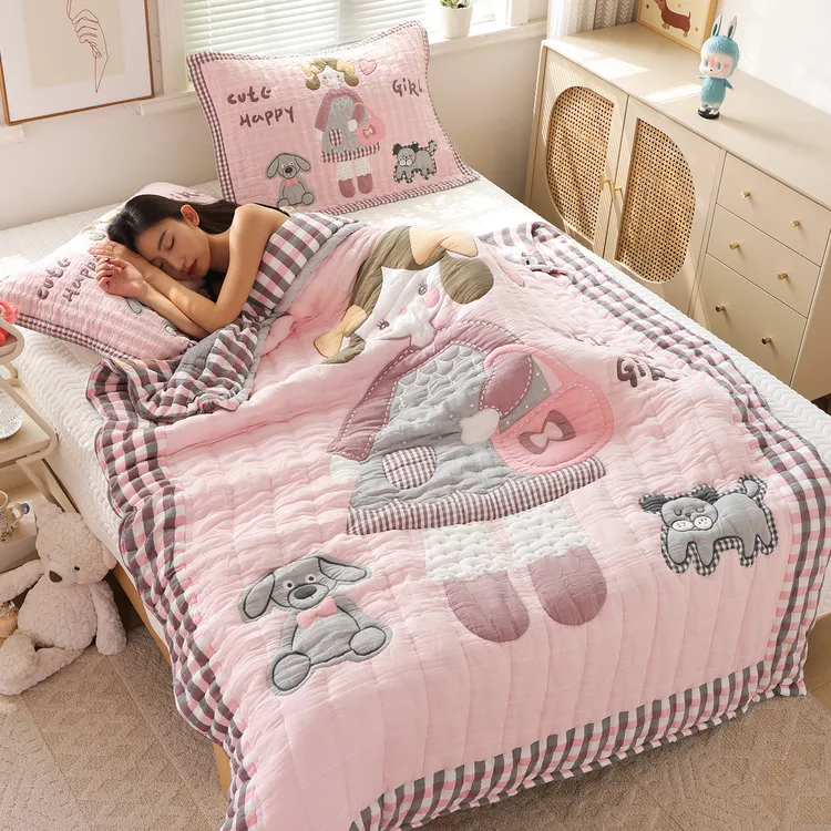 十层纯棉纱布加厚毛巾被卡通可爱泡芙被全棉盖毯柔软亲肤四季毯子