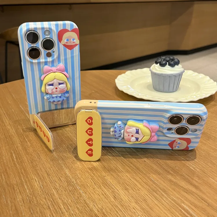 雅天立简约条纹立体哭娃适用苹果16/15手机壳华为P70vivoppo小米