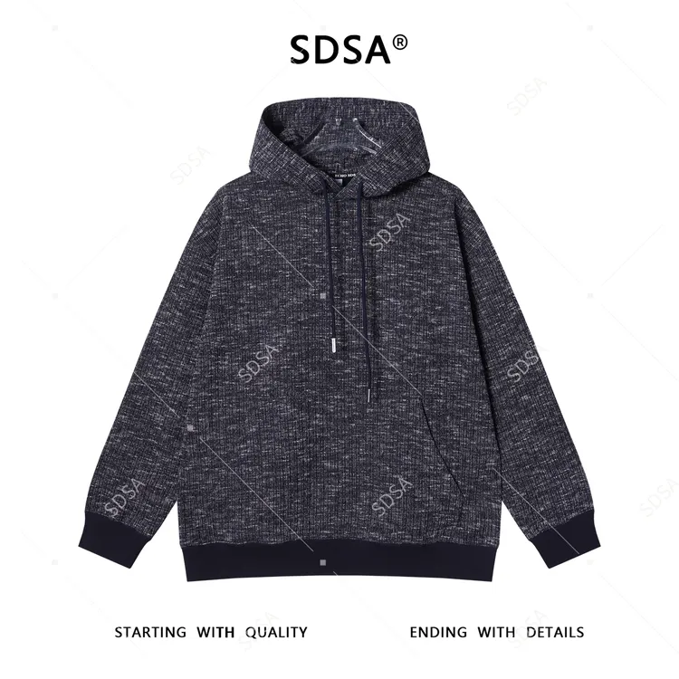 SDSA男士秋冬新款痞帅男装设计师肌理感抽绳连帽卫衣宽松百搭上衣