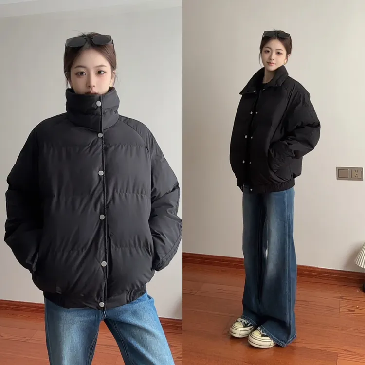 美式短款高领棉衣男女冬季高级感保暖面包服休闲加厚立领棉服外套