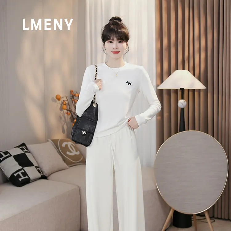 LMENY“幸运小狗T”衣橱搭子！圆领刺绣小狗百搭磨毛长袖T25DT003