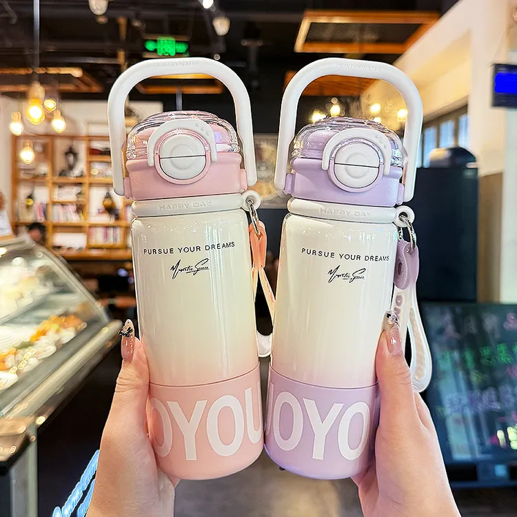 保温杯女生一杯三饮2025新款316不锈钢吸管水杯儿童学生上学专用