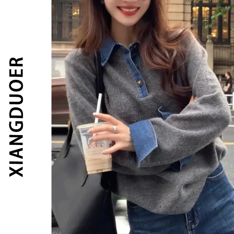 翻领设计感显瘦百搭2025冬时尚时髦针织上衣女新款休闲洋气针织衫