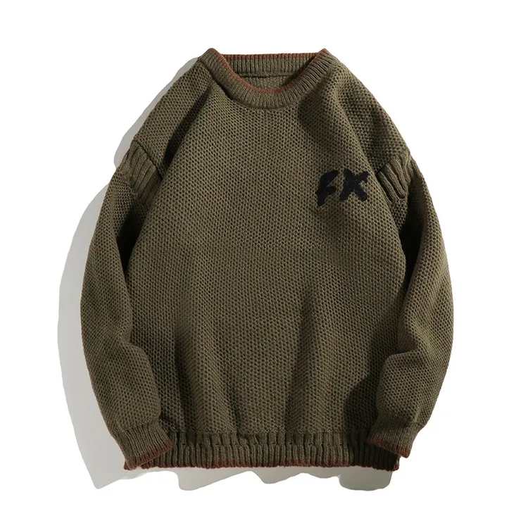 美式复古重磅圆领针织毛衣男宽松慵懒风潮牌日系秋季套头毛线衣