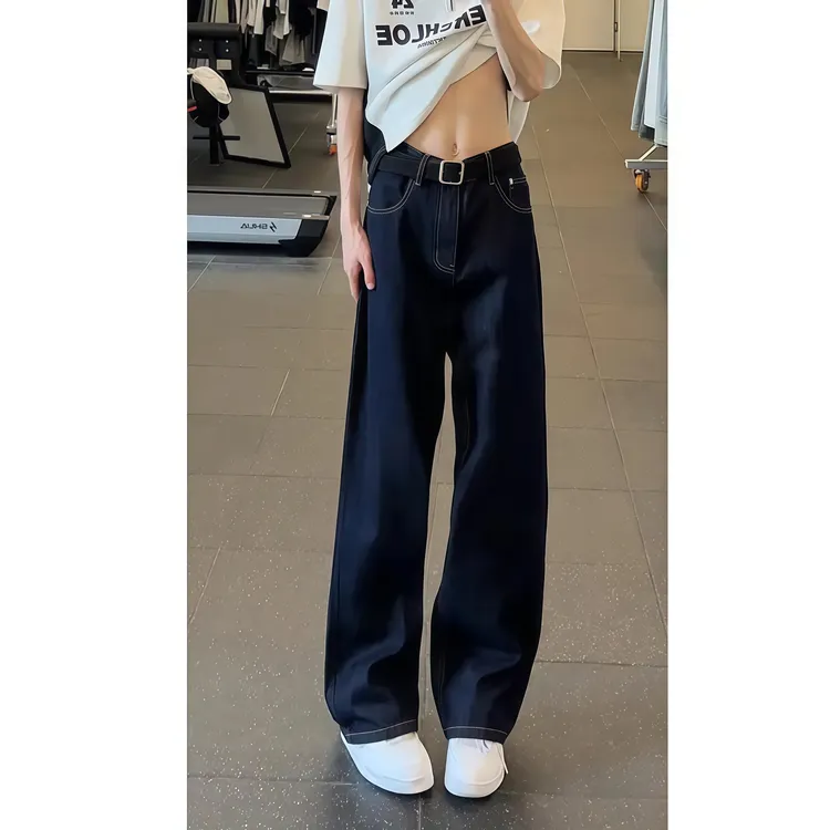 YKK拉链高腰阔腿牛仔裤男新品复古宽松百搭显瘦垂感拖地裤子秋季