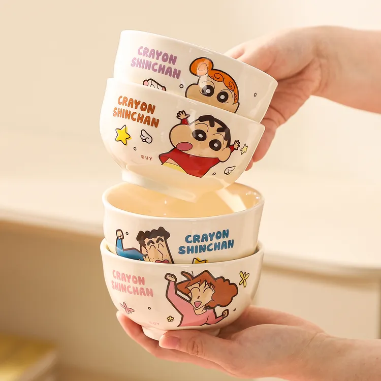 川岛屋蜡笔小新一家三口陶瓷饭碗家用一人一个儿童碗个人专用碗具