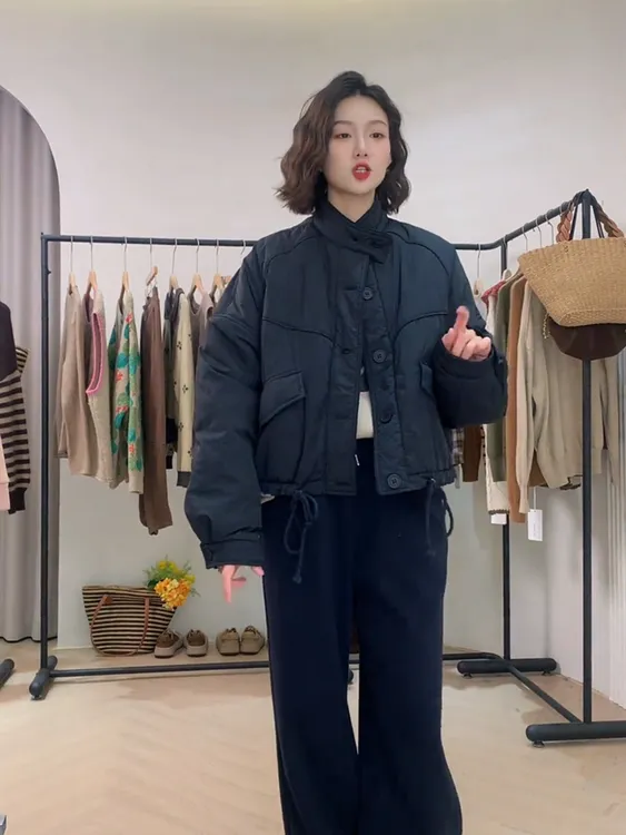 韩版短款休闲夹棉外套女2025秋冬新款宽松小个子时尚百搭夹克上衣