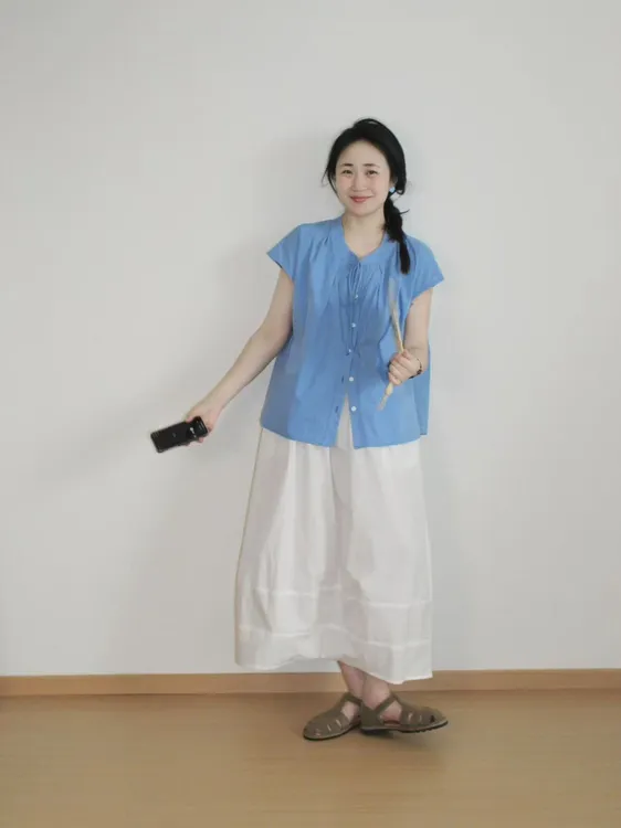 2025夏季新款法式甜美小飞袖蓝色短袖衬衫女无袖上衣百搭半身裙