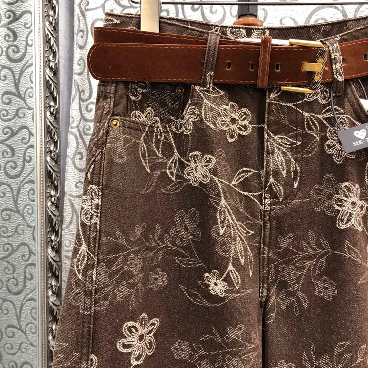 2025年秋季新款牛仔裤爆款秋季印花直筒裤牛仔裤时髦潮流时尚高腰