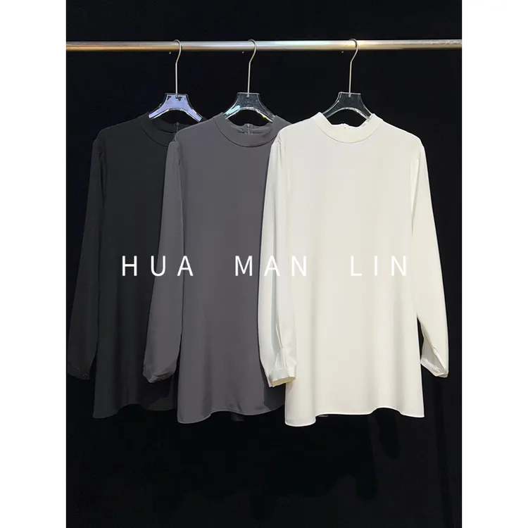 【花满林】三色小立领后拉链袖捏褶重磅真丝桑蚕丝长袖上衣259881