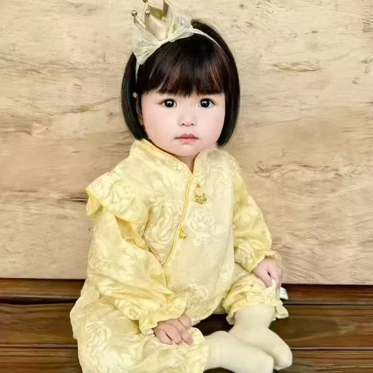 婴幼儿春秋双层中国风如意锁女宝洋气连体衣