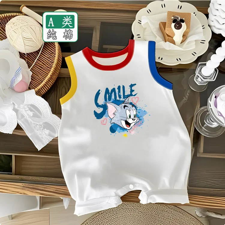 新生婴儿无袖连体衣纯棉夏天薄款透气宝宝卡通爬服新生儿衣服夏季