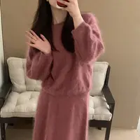 【梨花服饰】树莓粉拉毛套装