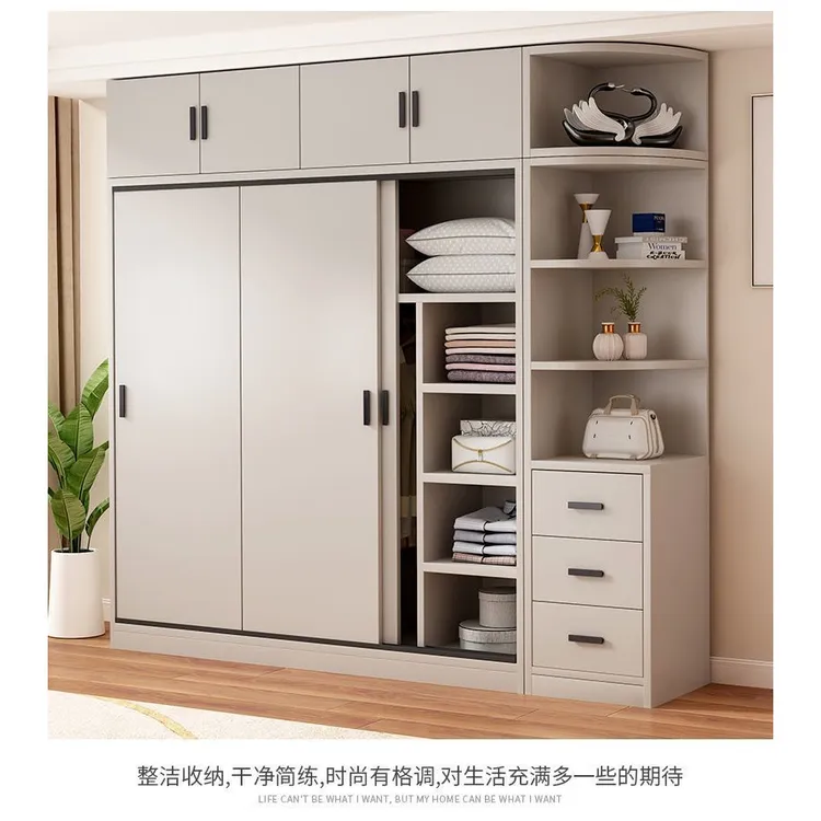 简约衣柜全实木衣柜家用卧室推拉门主卧灰色出租房杉木衣橱可移门