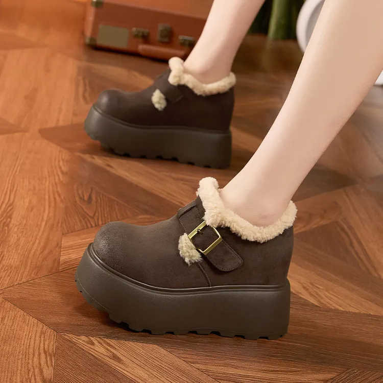 【增高10CM】厚底勃肯鞋女新款冬季百搭乐福鞋加绒加厚保暖轻便棉鞋