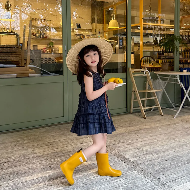 女童2025夏季新款连衣裙儿童洋气不规则背心裙格子木耳边公主裙子