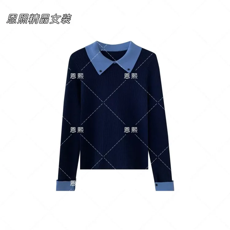 秋冬法式气质修身显瘦内搭针织衫上学院风撞色polo领长袖毛衣