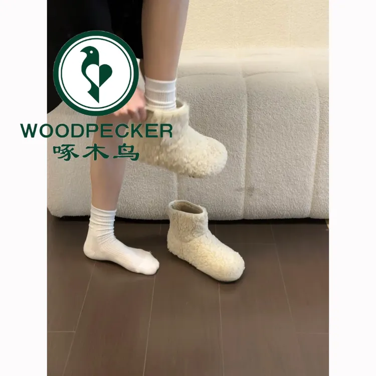 啄木鸟加绒加厚勃肯短靴女2025冬季厚底棉鞋外穿保暖毛毛雪地靴子