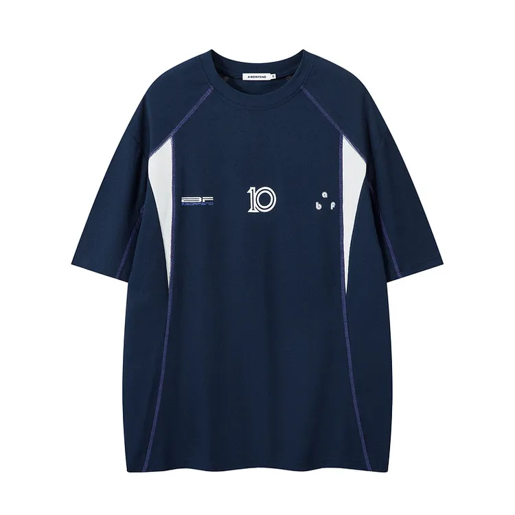 美式休闲宽松运动个性潮流街头拼接球衣风速干短袖T恤中性风短t恤